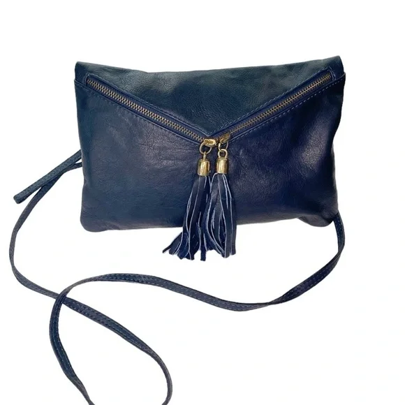 Vera Pelle Genuine Leather made in Italy royal blue envelope crossbody purse - Picture 2 of 10